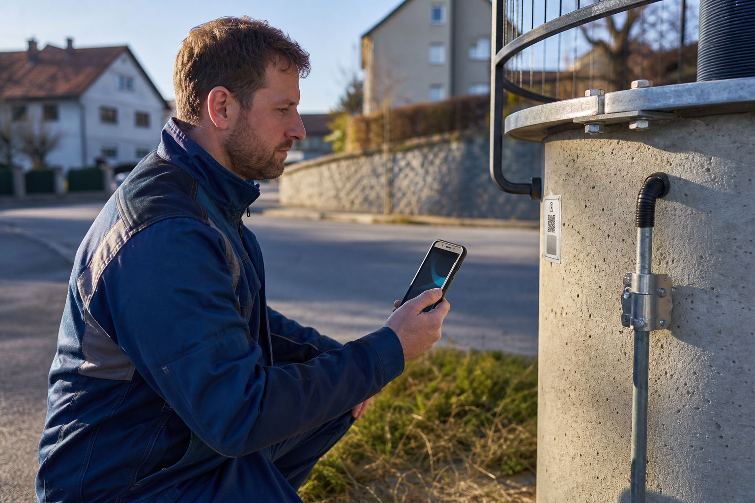 Technik v terénu identifikuje objekt infrastruktury načtením QR kódu nebo NFC značky